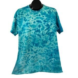 Vintage Blue Retro Tie Dyed T-Shirt XL Hanes Classic 1980's 90's‎ Short Sleeve